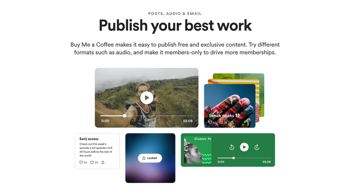 Publish Your Best Work section from Buy Me a Coffee