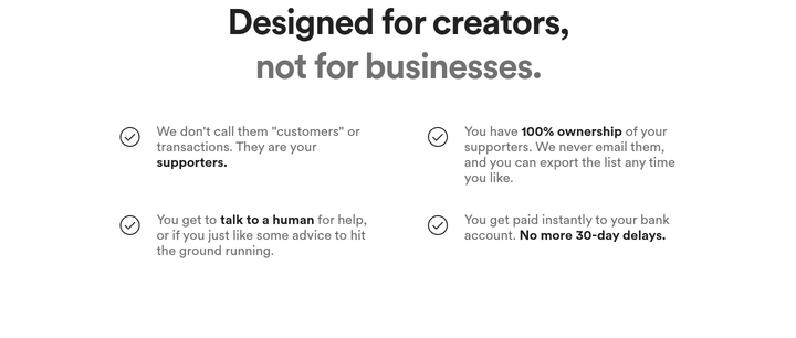 Designed for Creators section from Buy Me a Coffee