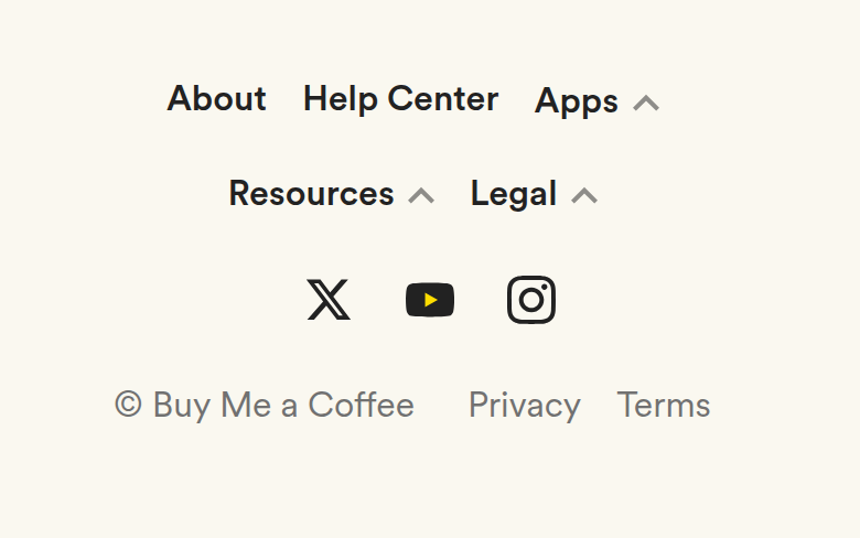 Footer section from Buy Me a Coffee, on a phone