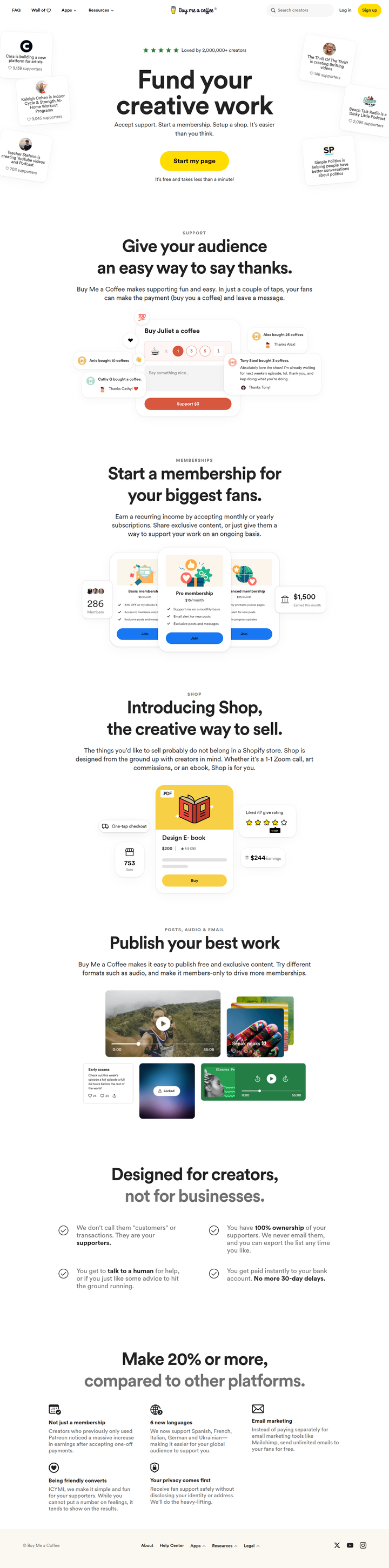 Home page from Buy Me a Coffee