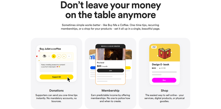 Don't Leave Your Money on the Table section from Buy Me a Coffee