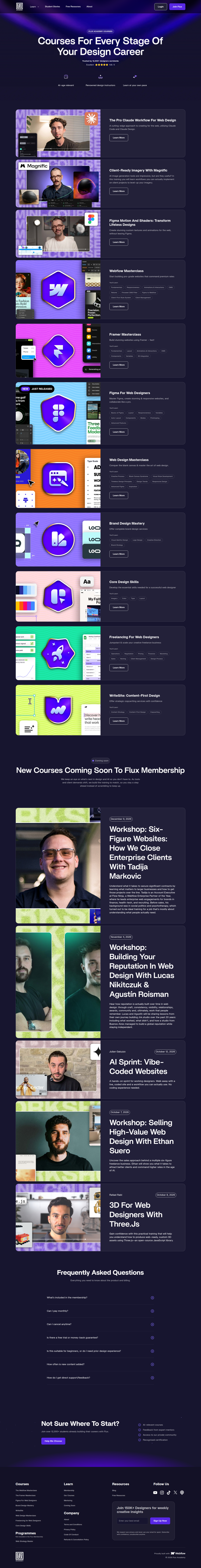 Courses page of Flux Academy