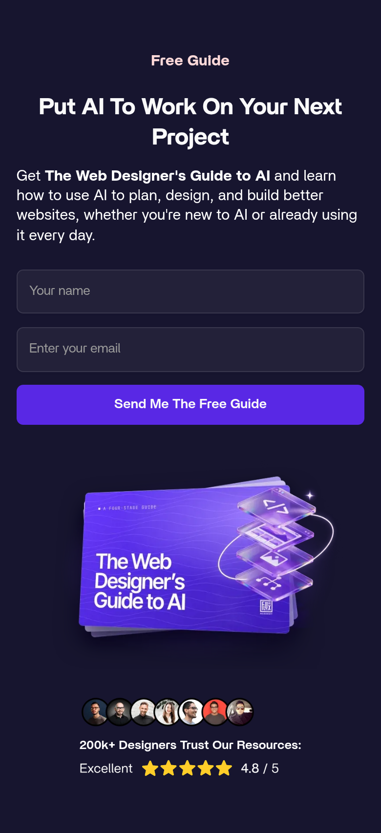 Free Guide Opt-In section from Flux Academy, on a phone