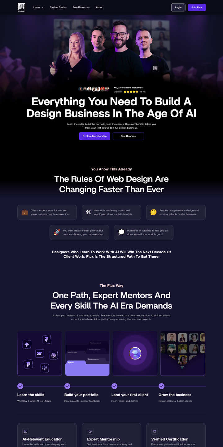 Home page of the Flux Academy website