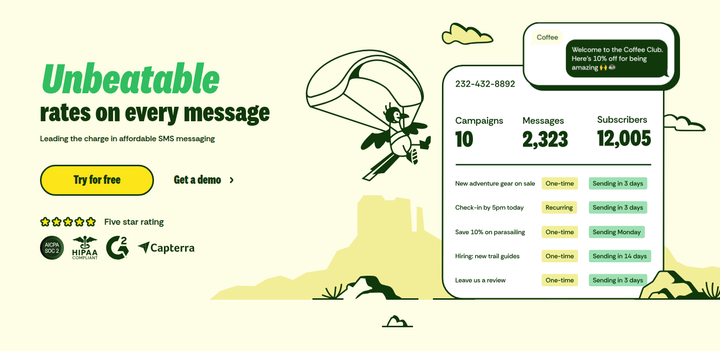 Unbeatable Rates on Every Message section from Textla