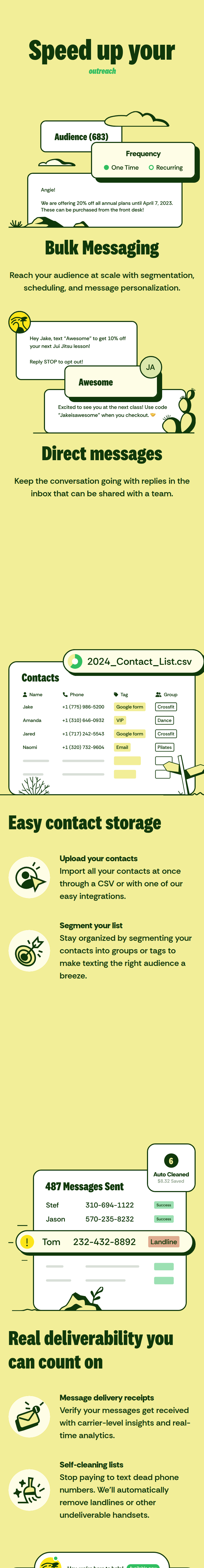 Speed Up Your Outreach section from Textla, on a phone
