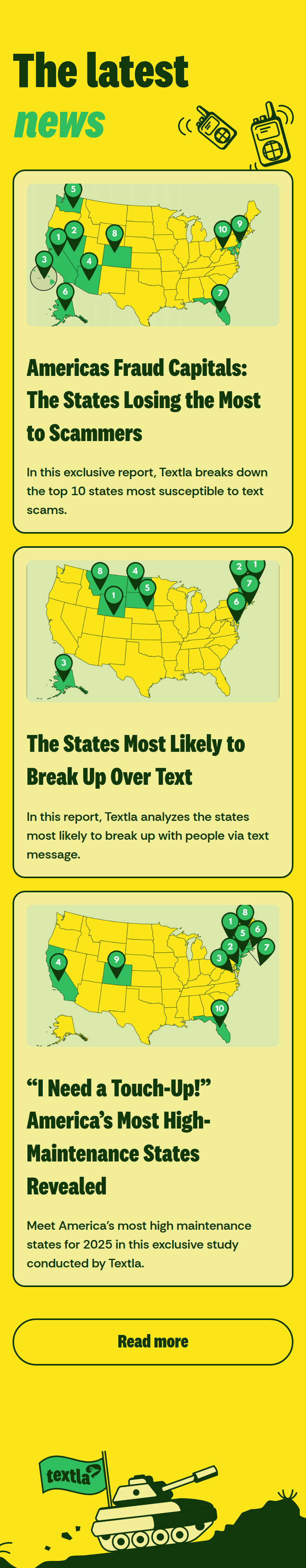 The Latest News section from Textla, on a phone