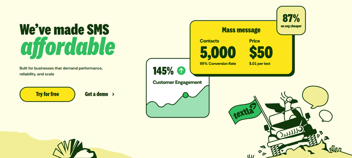 We've Made SMS Affordable section from Textla