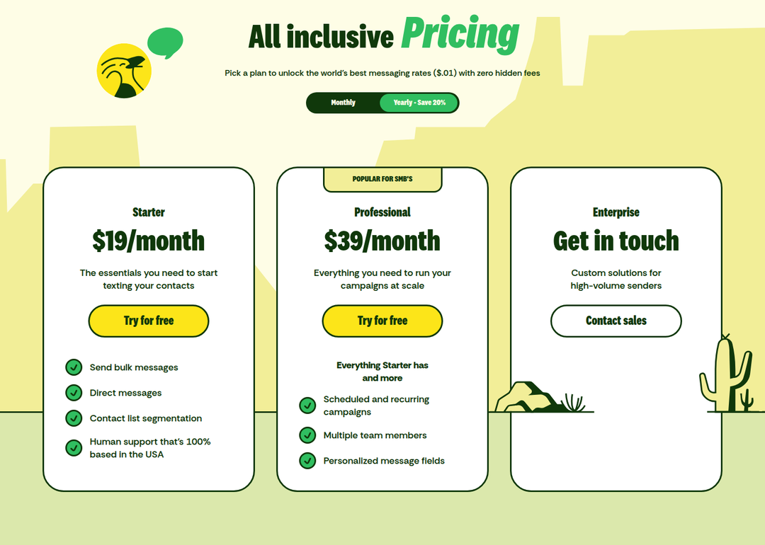 All Inclusive Pricing section from Textla