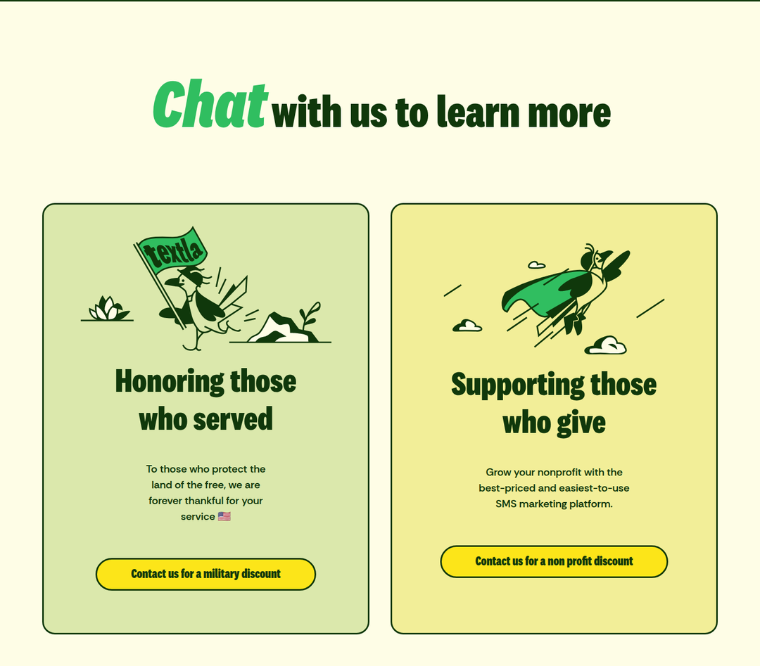 Chat with Us to Learn More section from Textla