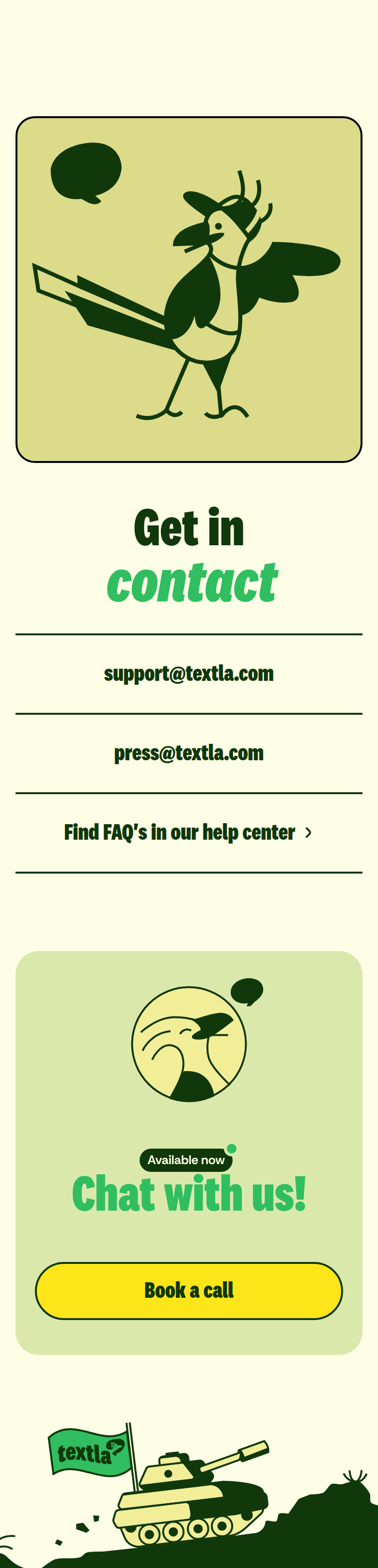 Get in Contact section from Textla, on a phone