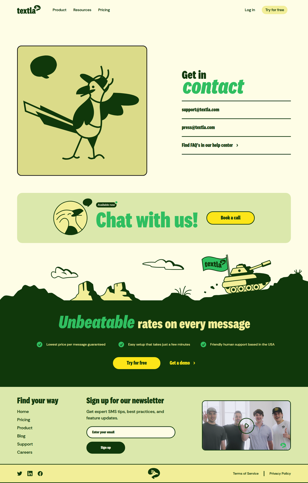Contact page of Textla