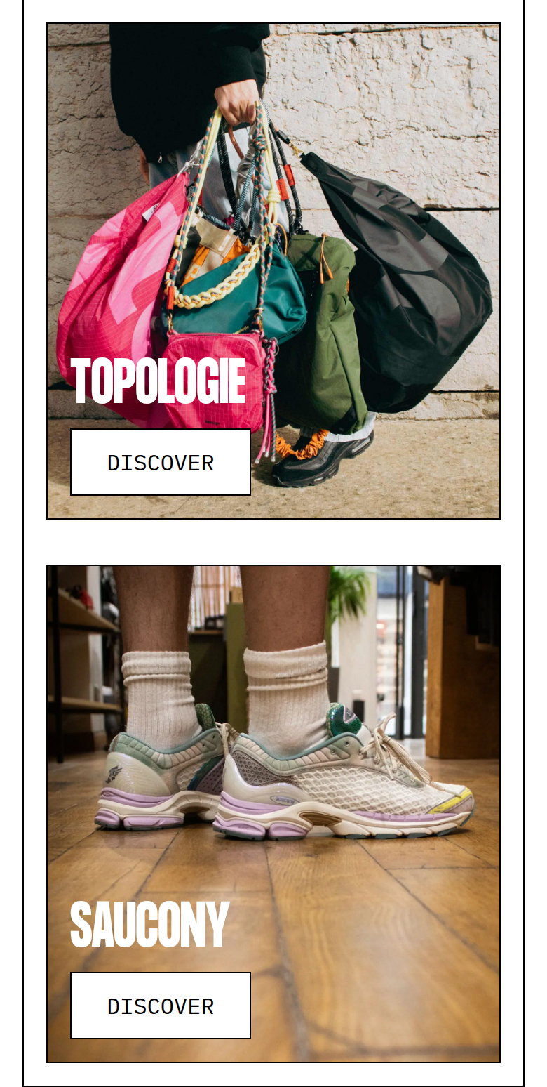 Topologie and Saucony section from Shoez Gallery, on a phone
