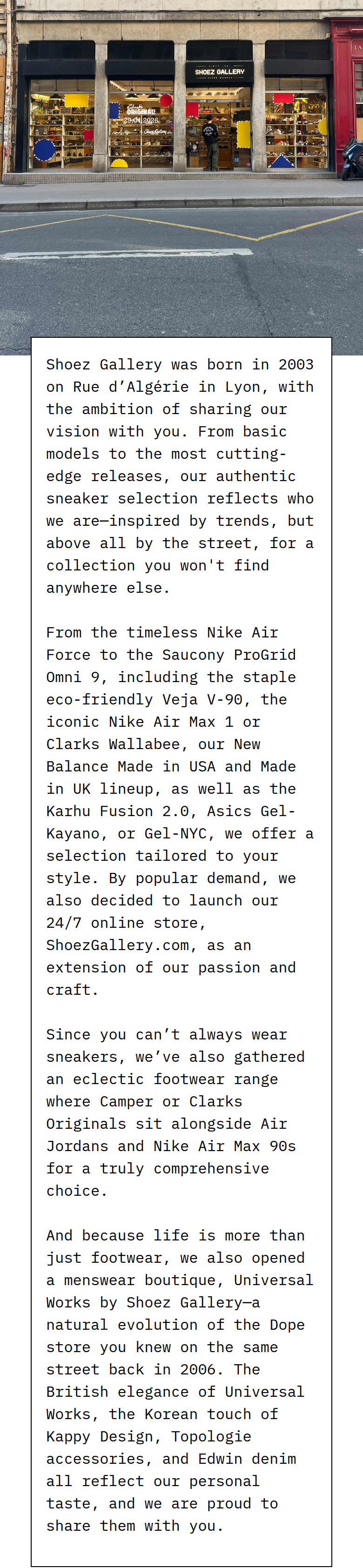 Our Story section from Shoez Gallery, on a phone