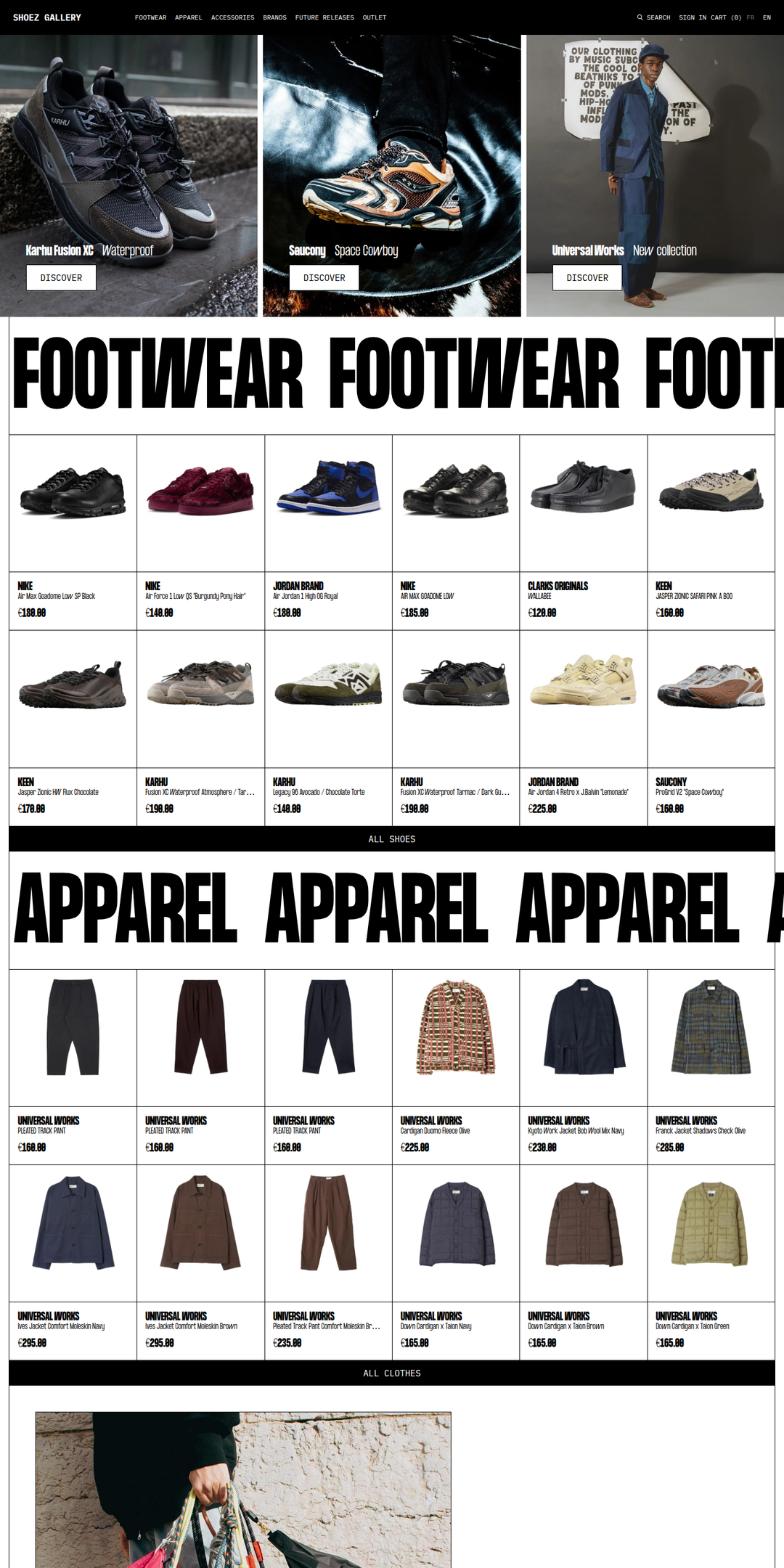 Home page of the Shoez Gallery website