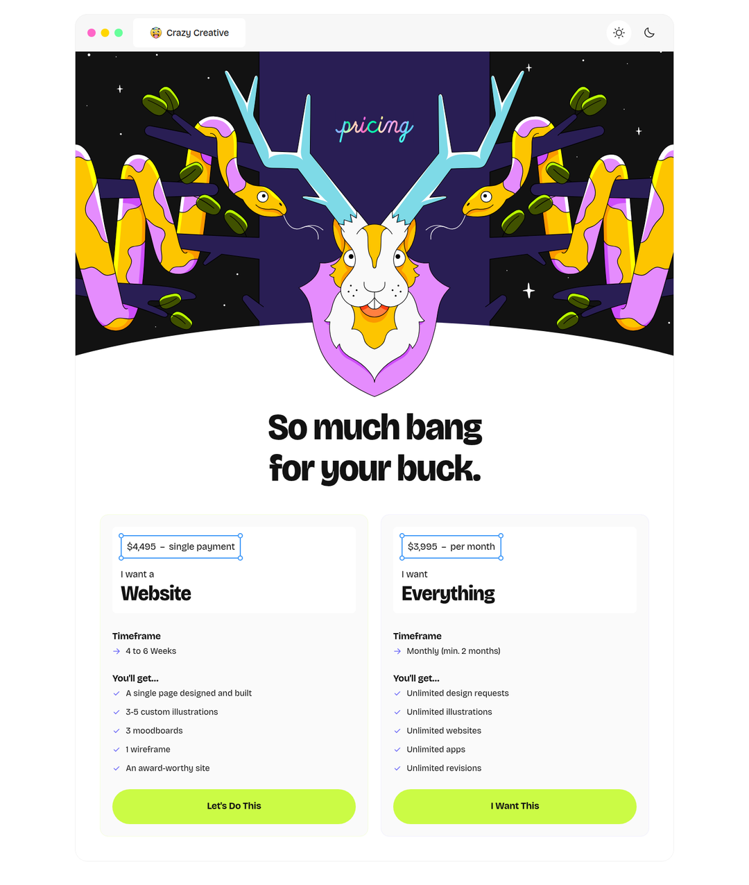 So Much Bang for Your Buck section from Crazy Creative