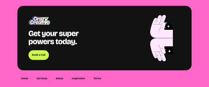Get Your Super Powers Today section from Crazy Creative