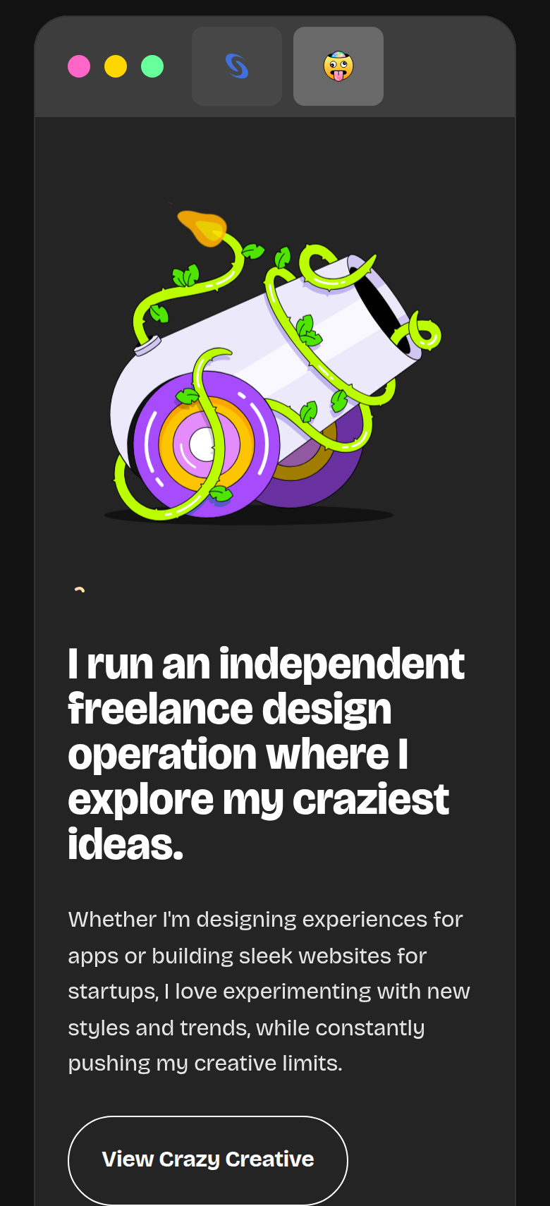 I Run an Independent Design Operation section from Crazy Creative, on a phone