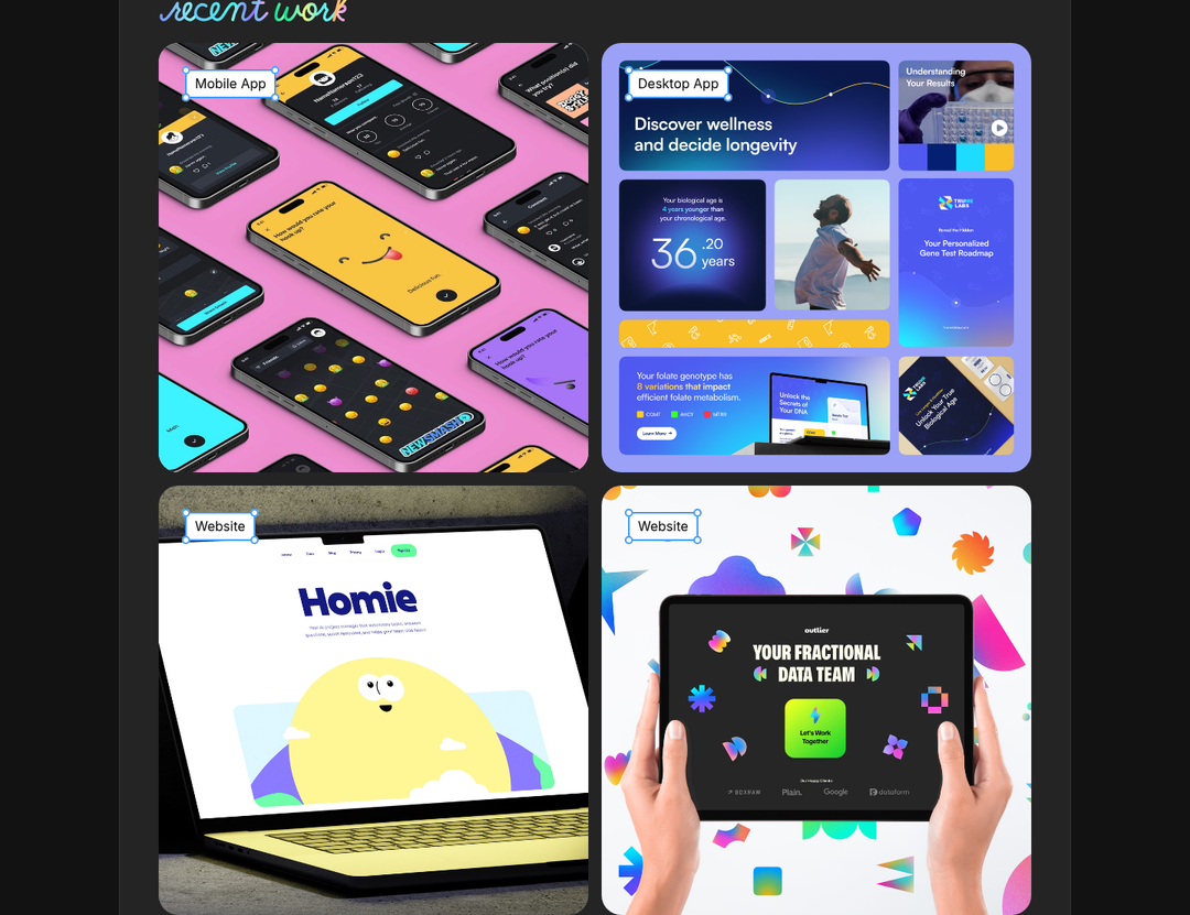 Recent Work section from Crazy Creative