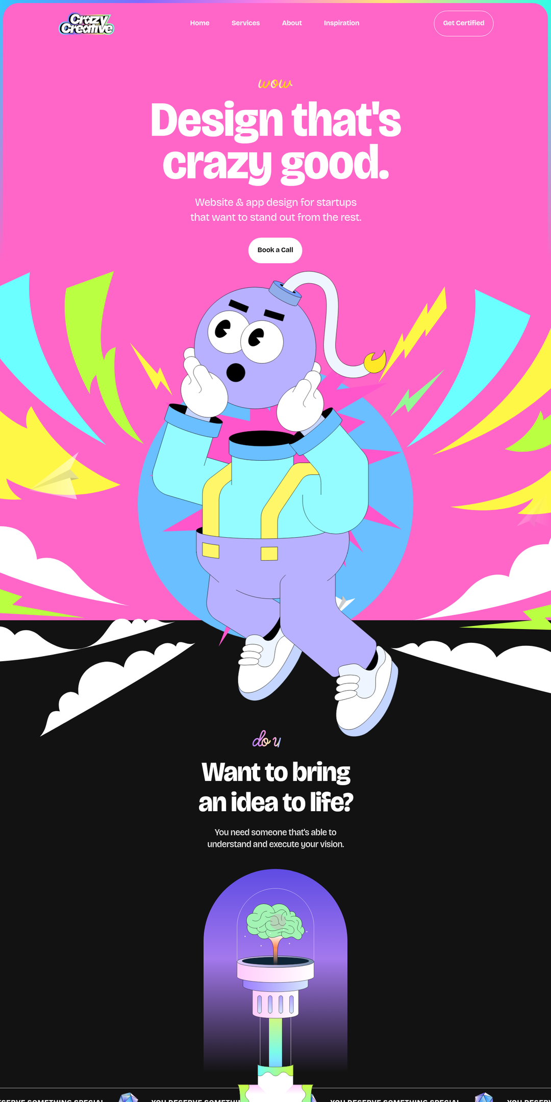Home page of the Crazy Creative website