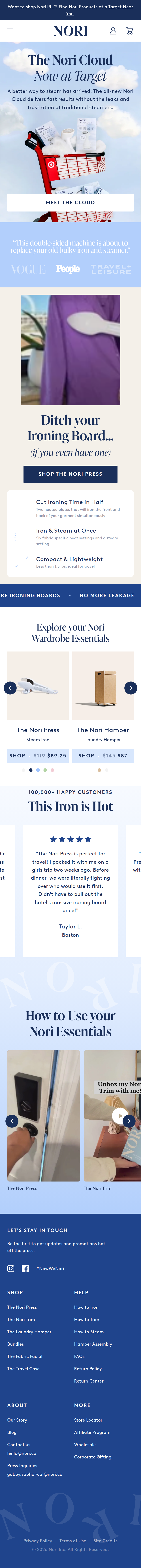 Home page of Nori, on a phone