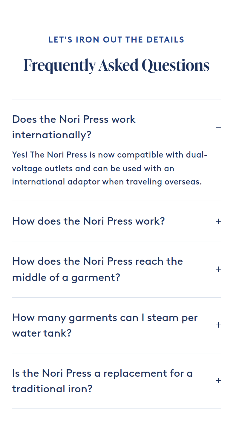 Frequently Asked Questions section from Nori, on a phone