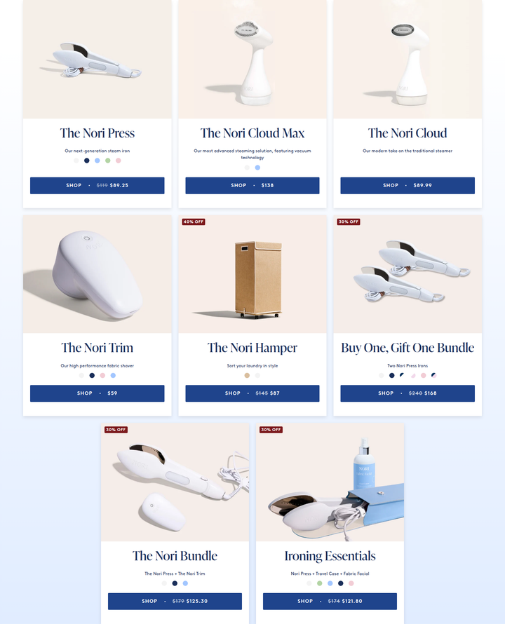 Shop Our Collection section from Nori