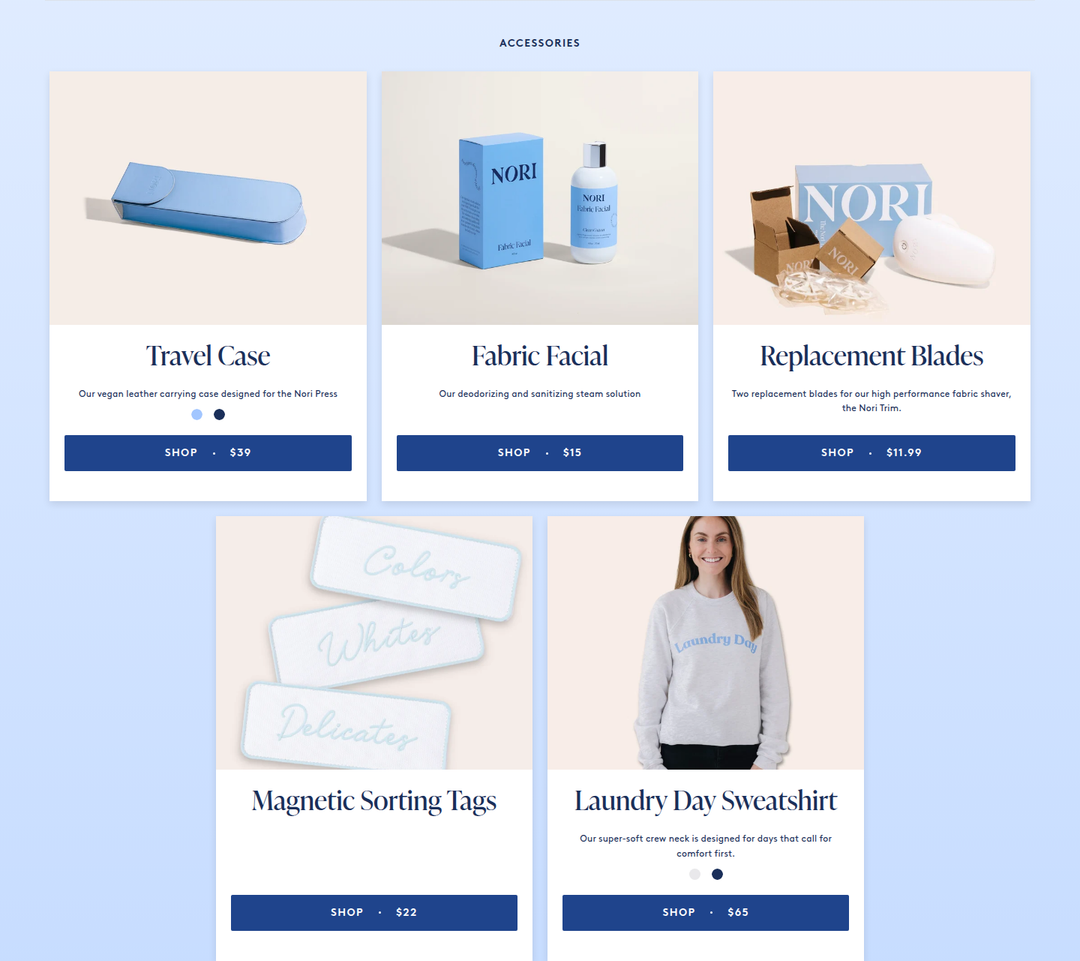 Accessories section from Nori
