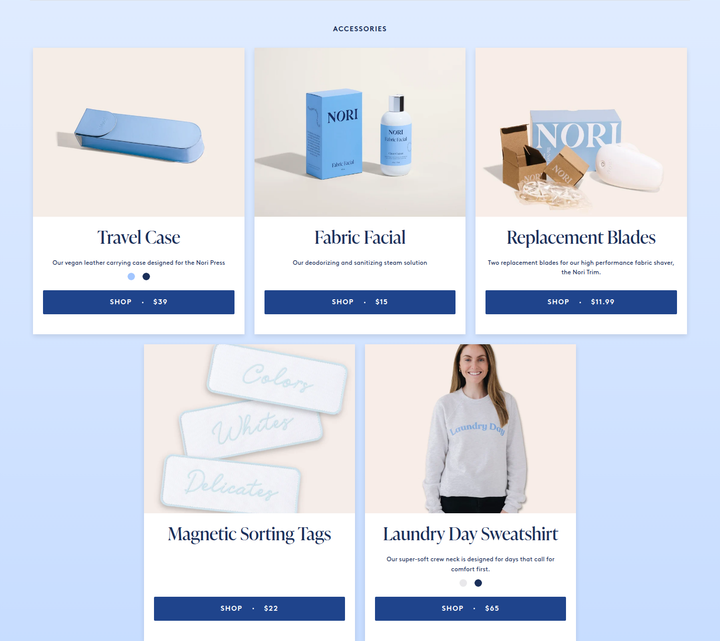 Accessories section from Nori
