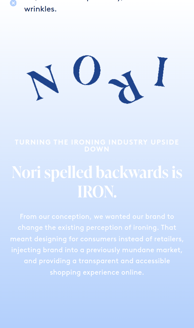 Nori Spelled Backwards Is Iron section from Nori, on a phone