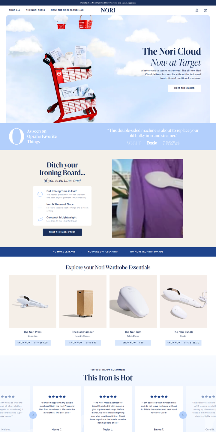 Home page of the Nori website