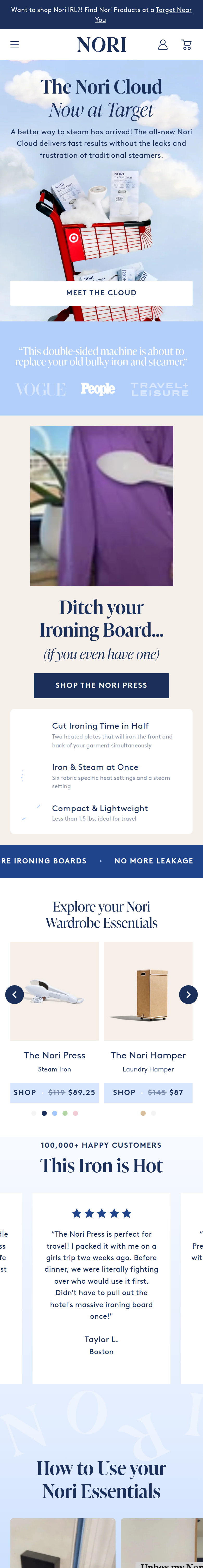 Home page of the Nori website, on a phone