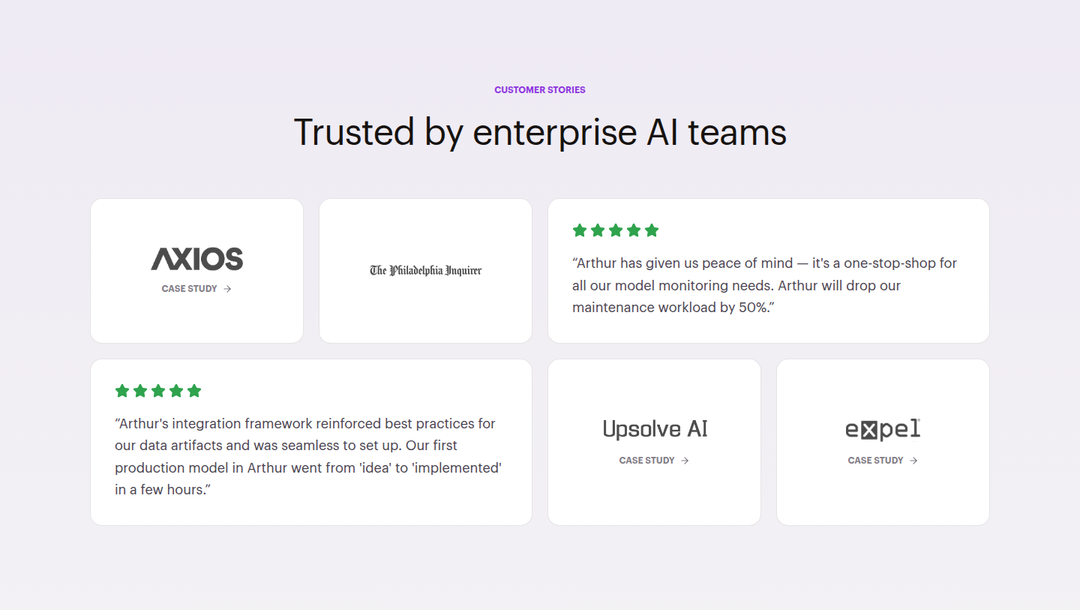 Customer Stories section from Arthur AI