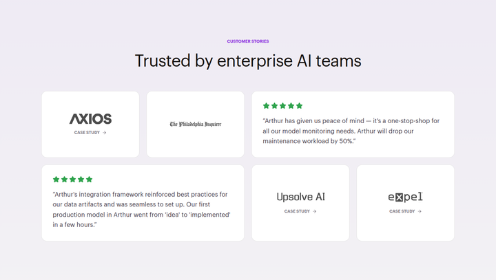 Customer Stories section from Arthur AI