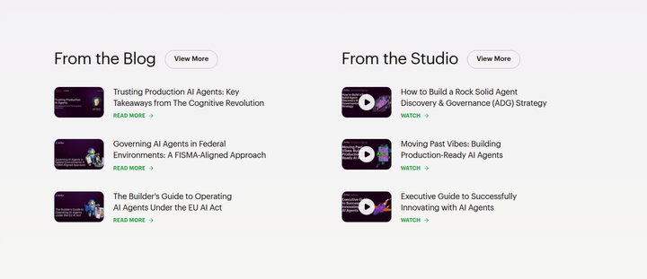 Blog and Studio section from Arthur AI