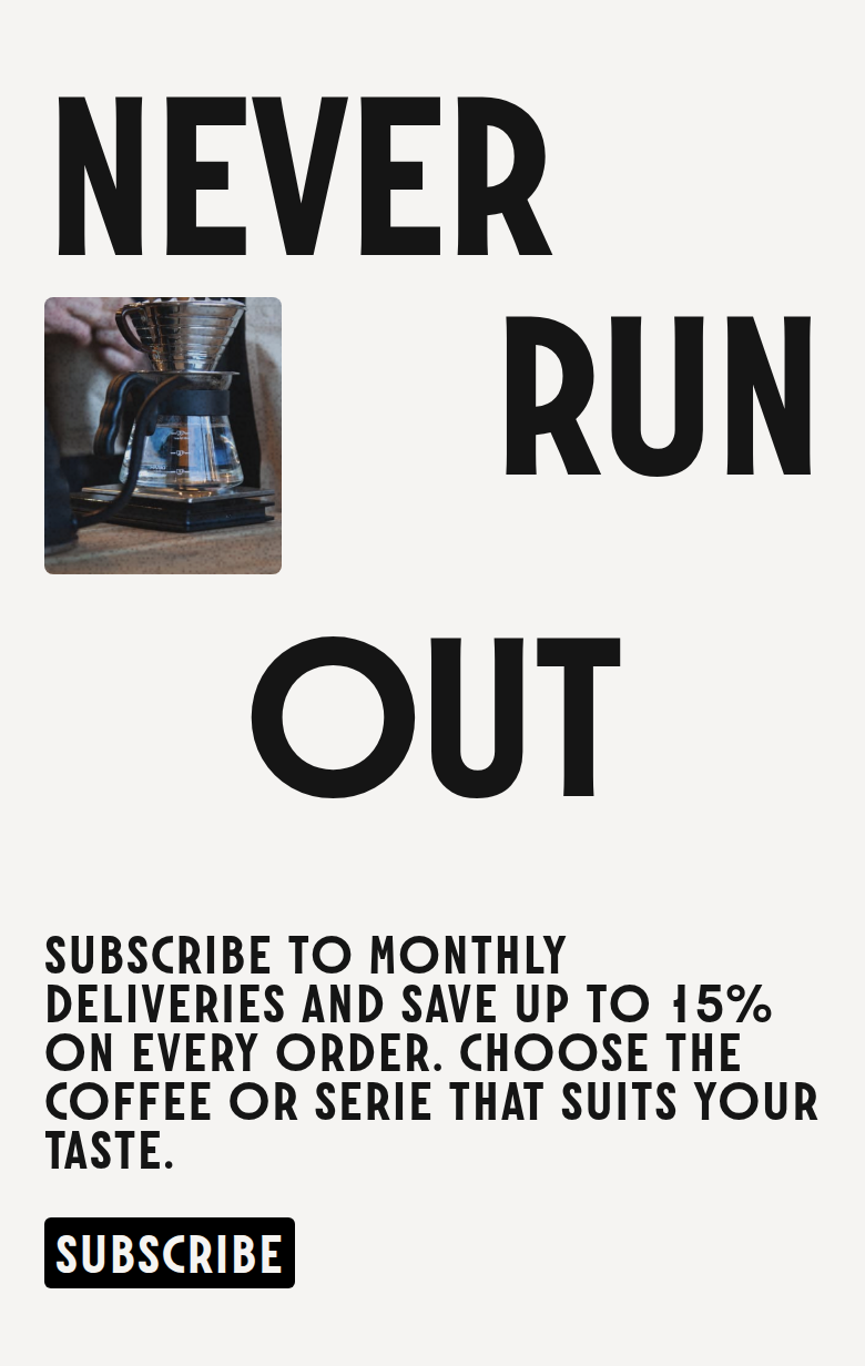 Never Run Out section from Escape Coffee, on a phone