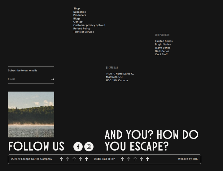 Footer section from Escape Coffee