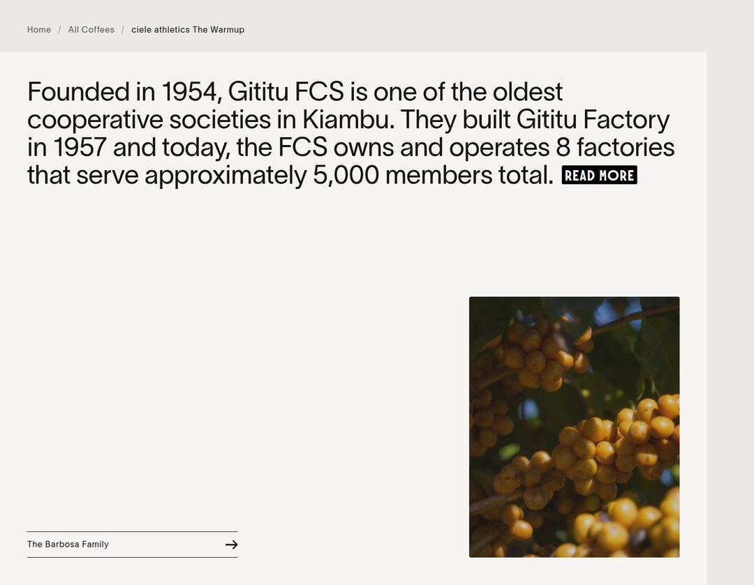 Producer Story section from Escape Coffee