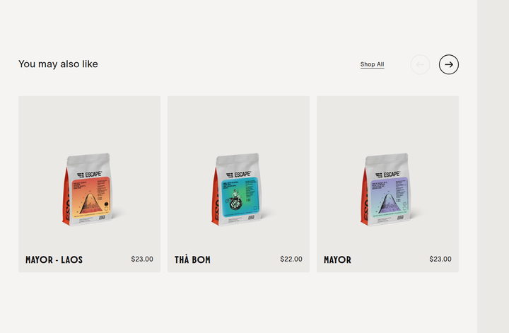 You May Also Like section from Escape Coffee