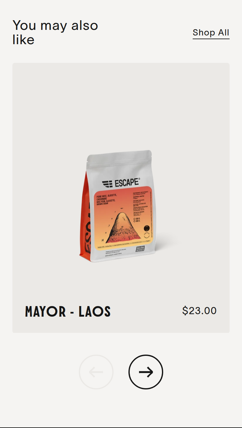 You May Also Like section from Escape Coffee, on a phone
