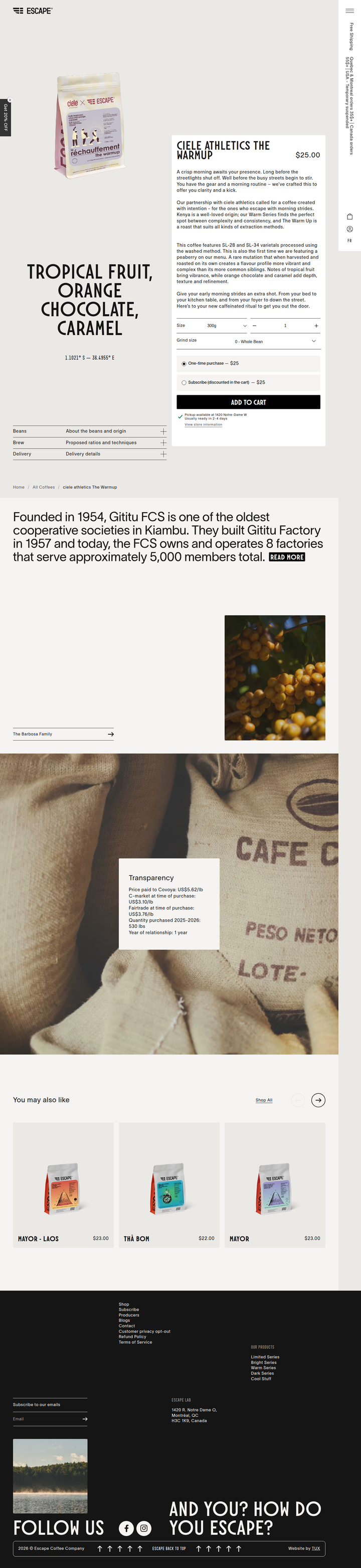 The Warmup page from Escape Coffee