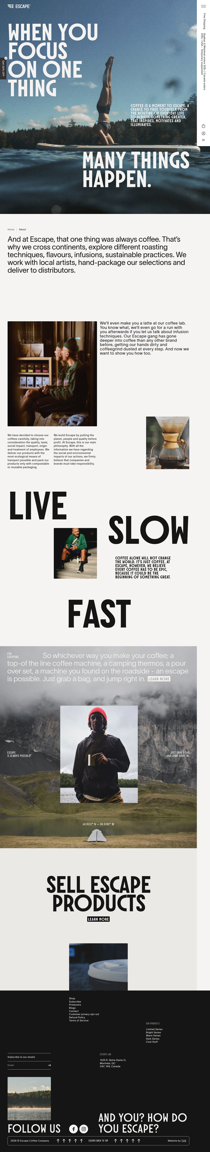 About page from Escape Coffee