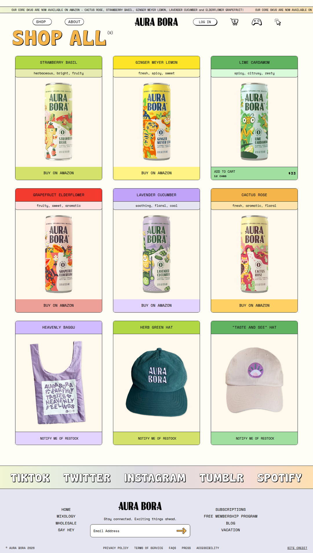 Shop All page of Aura Bora