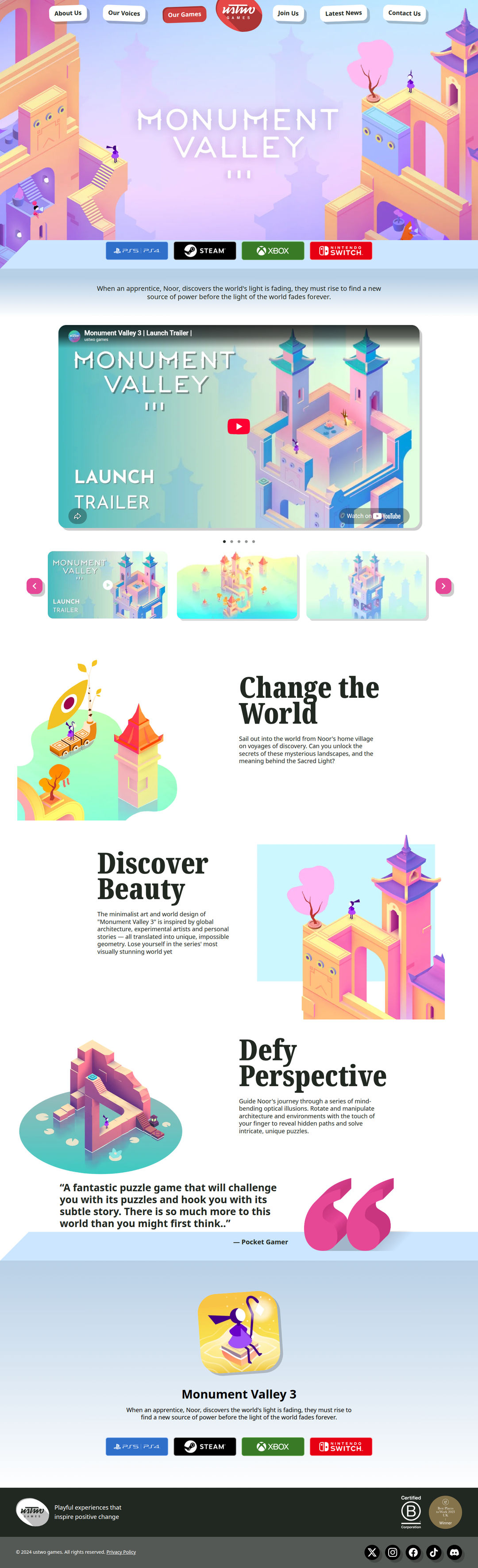 Monument Valley 3 page of ustwo games