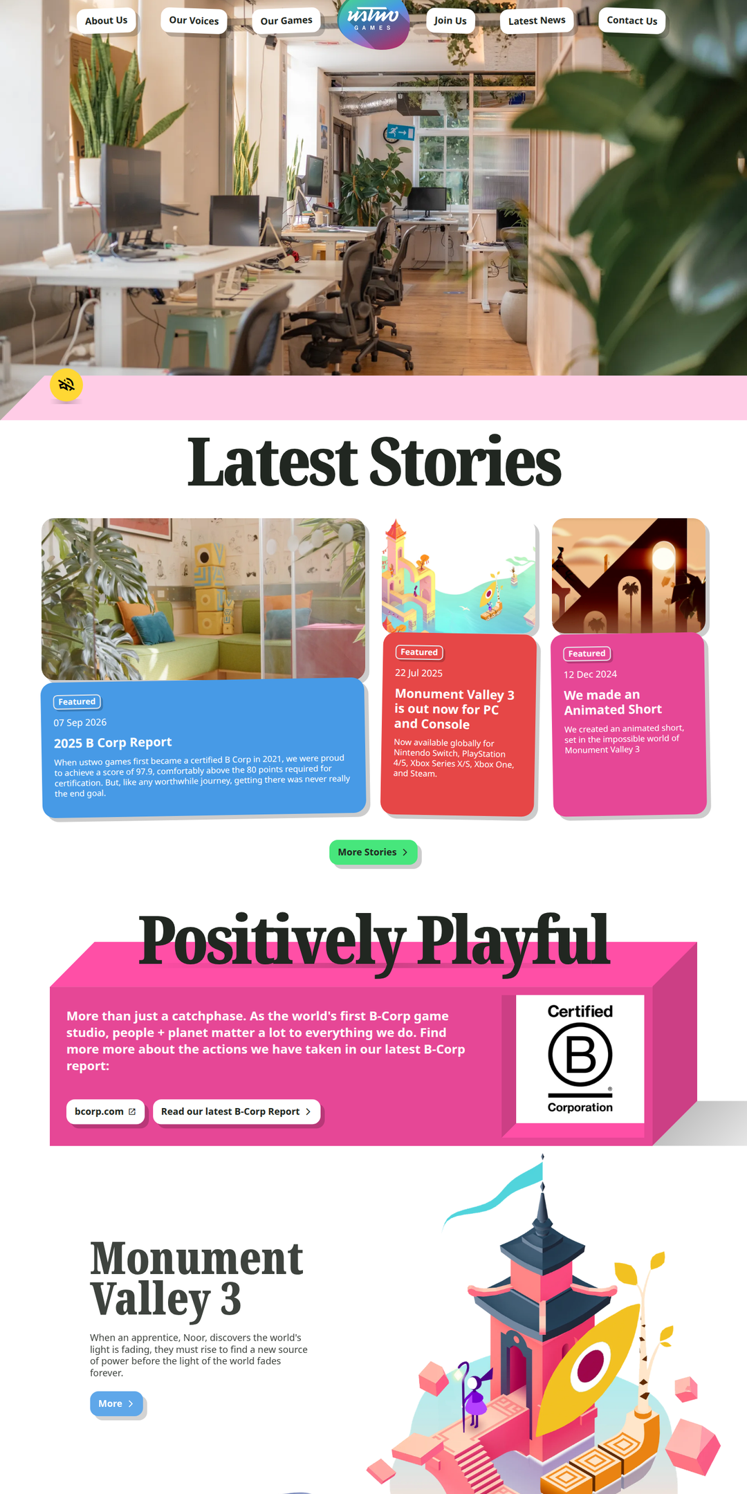 Home page of the ustwo games website