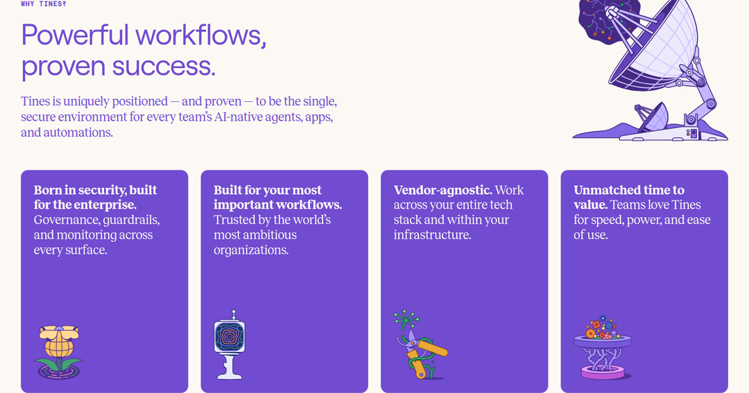 Powerful Workflows, Proven Success section from Tines