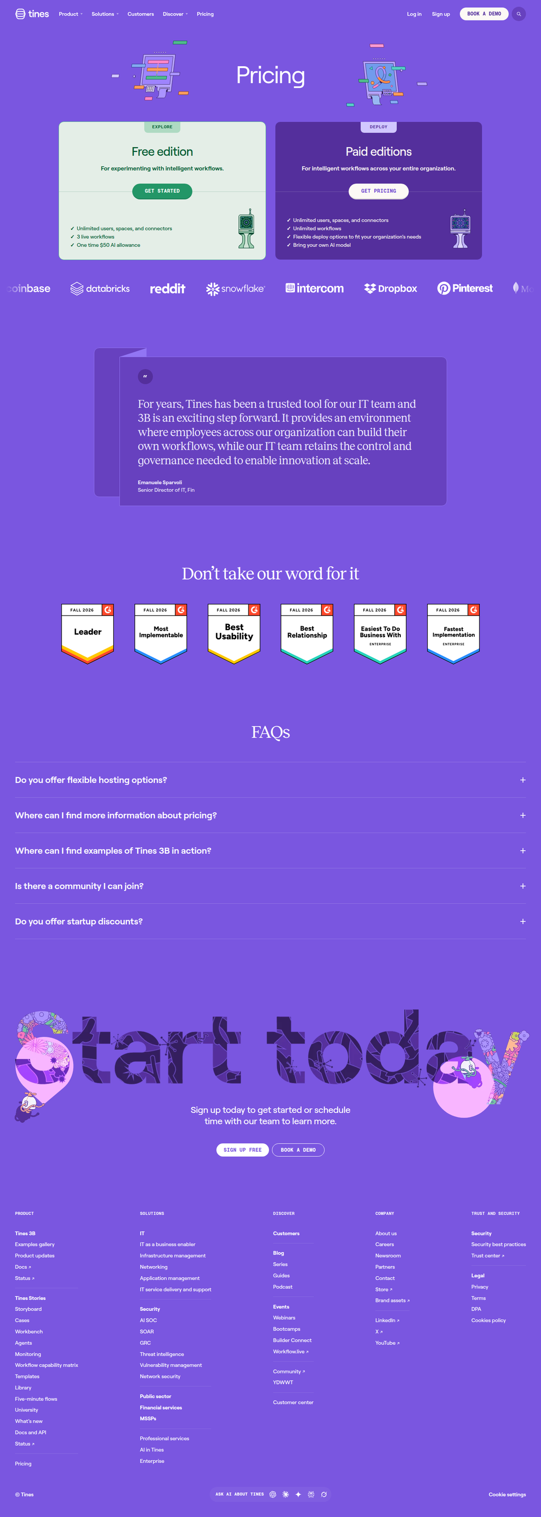 Pricing page of Tines