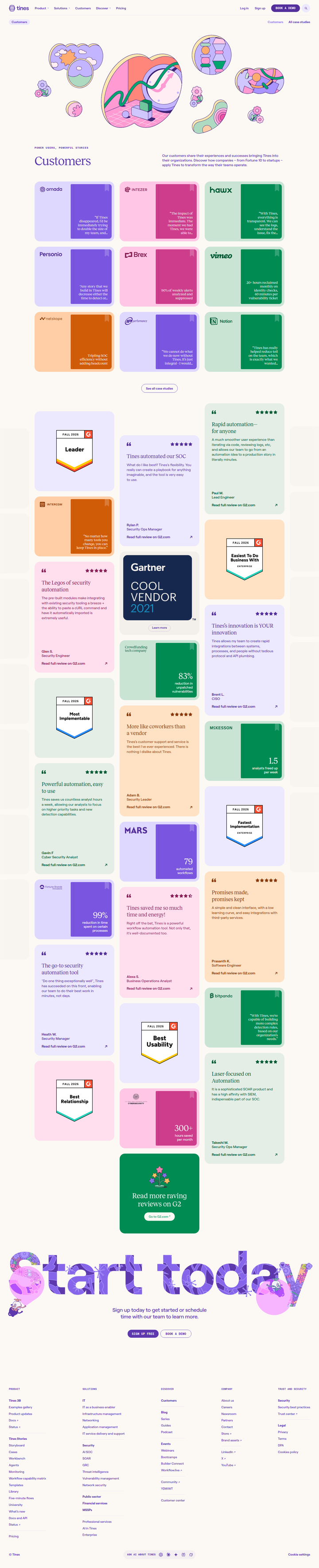 Customers page from Tines