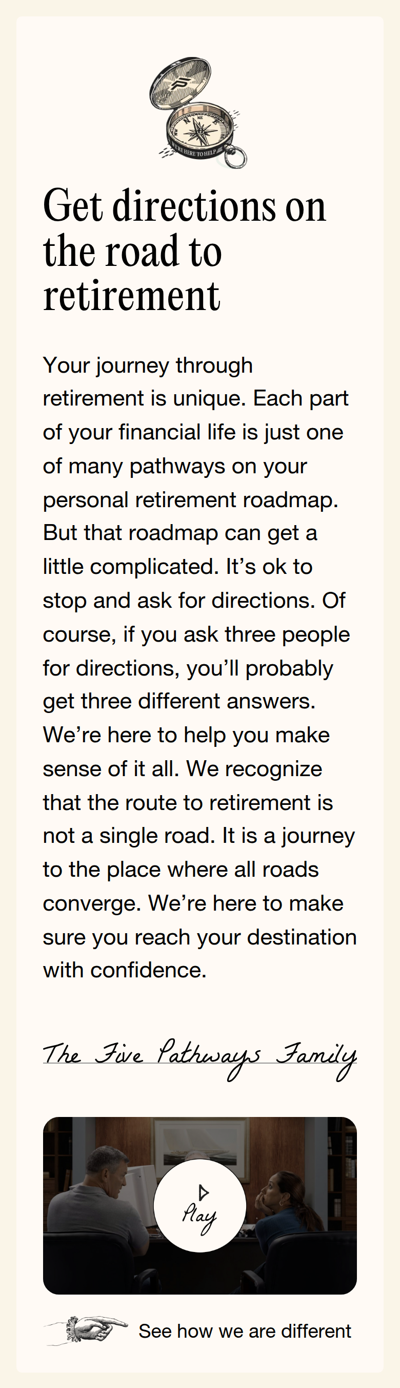 Get Directions on the Road to Retirement section from Five Pathways Financial, on a phone