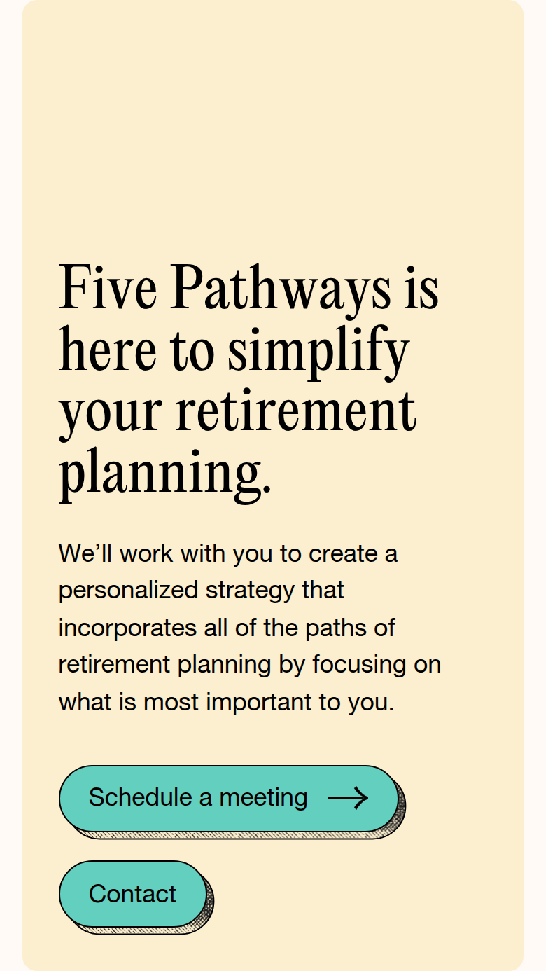 Here to Simplify Your Retirement Planning section from Five Pathways Financial, on a phone